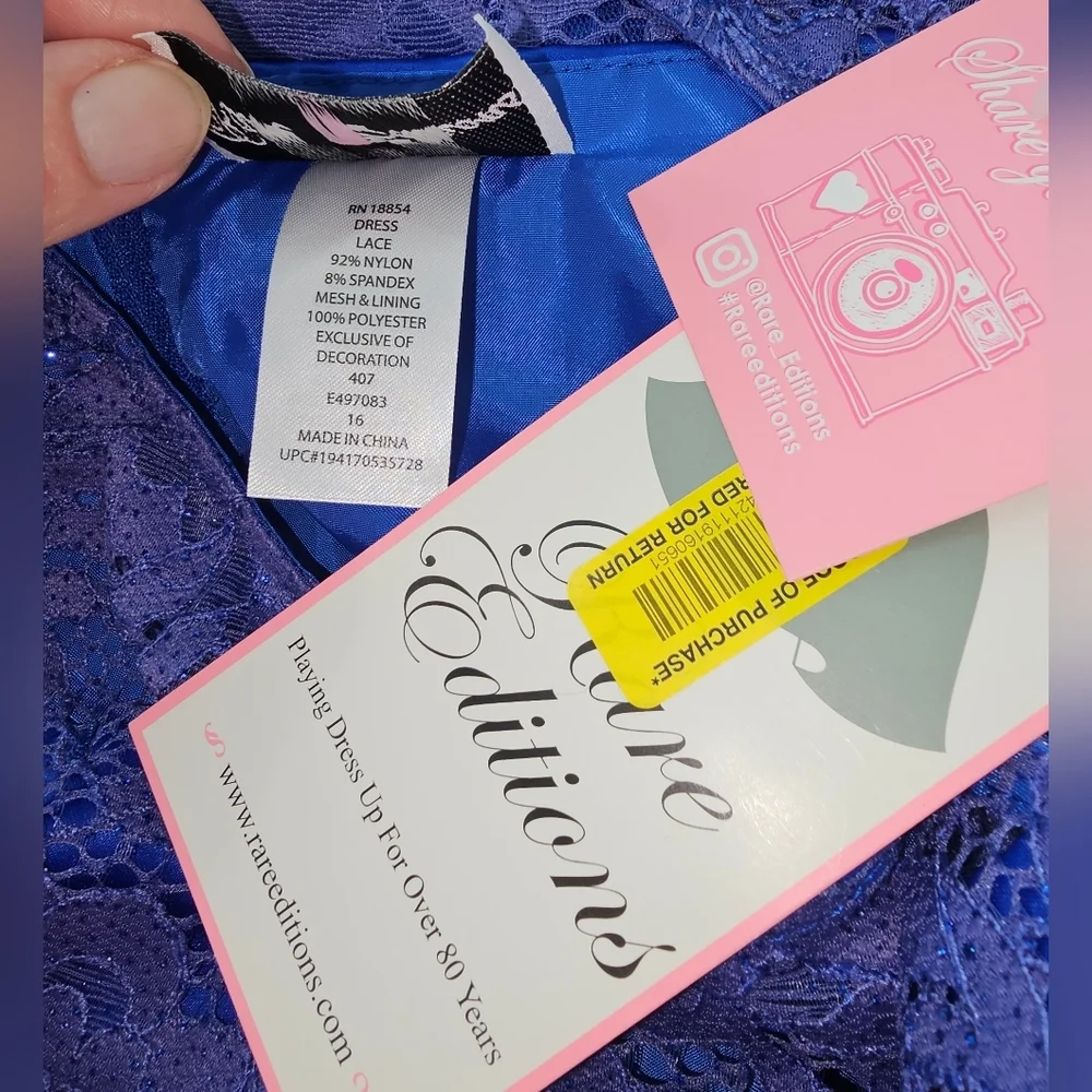 Rare Editions Blue Metallic Lace Girls Ruffle Formal Pageant Dress Girl Size 16